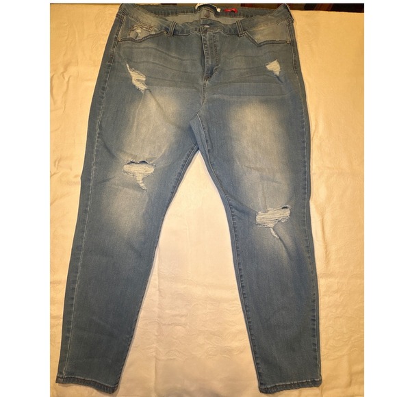 Celebrity Pink Denim - Celebrity Pink The Rider Distressed Skinny Jeans Light Wash Blue Denim Womens